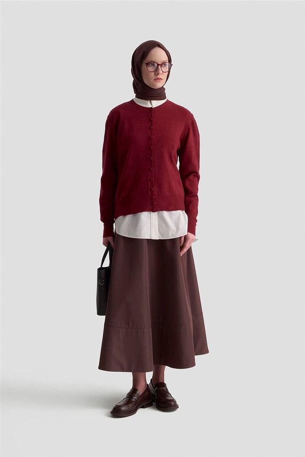 Armine Düğme Detaylı Basic Hırka 25KD7012 Bordo