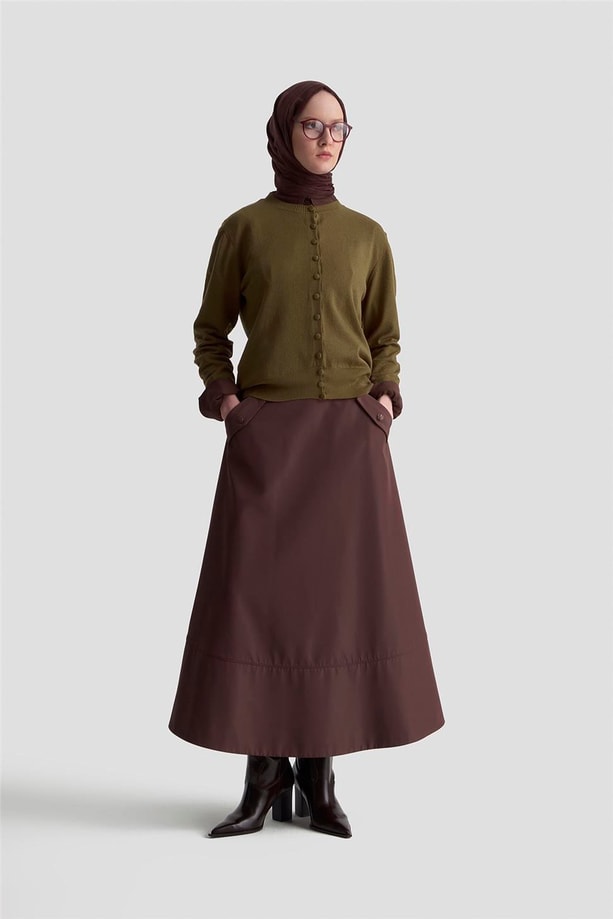 Armine Düğme Detaylı Basic Hırka 25KD7012 Haki