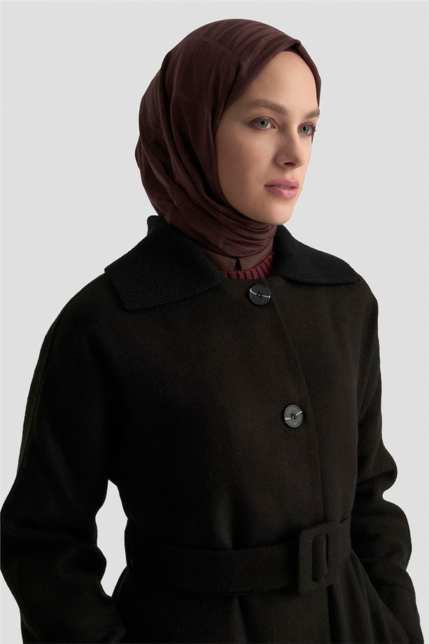 Armine Seyyar Ribana Yakalı Kaban 25K7606 Siyah