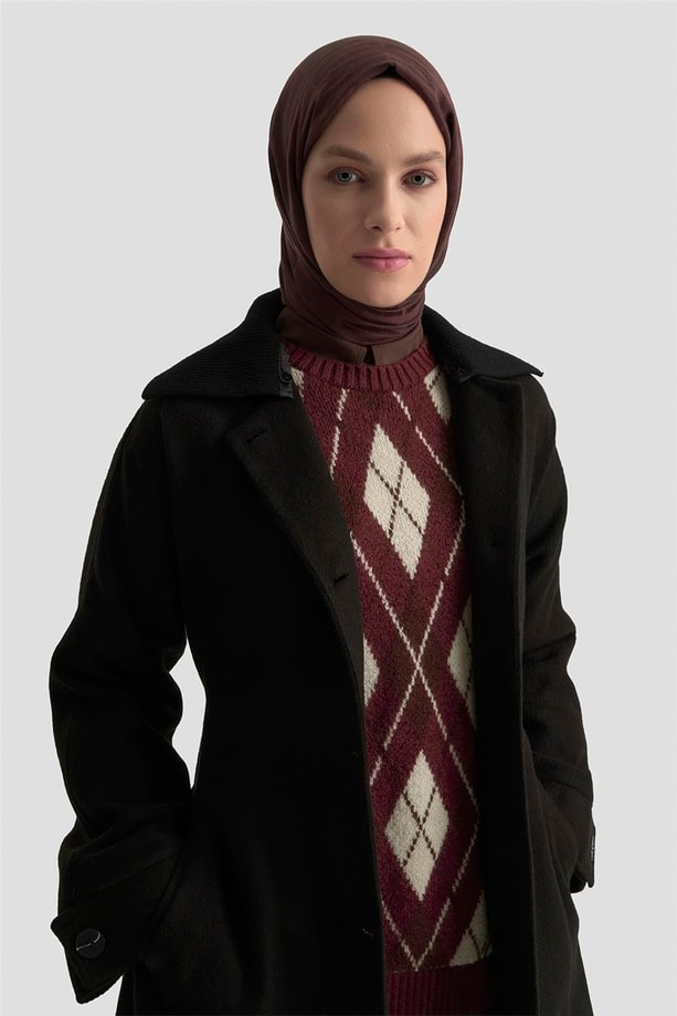 Armine Seyyar Ribana Yakalı Kaban 25K7606 Siyah