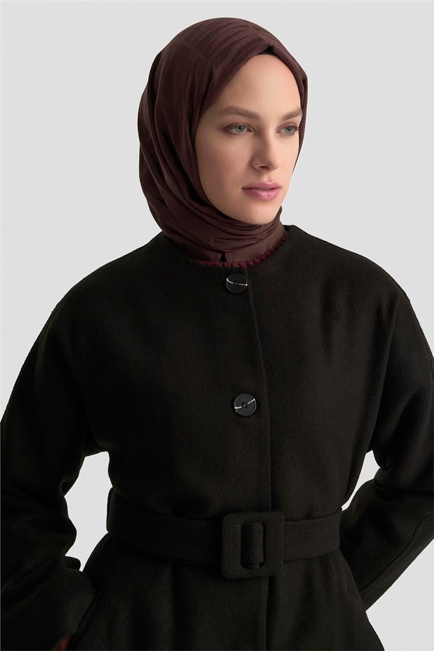Armine Seyyar Ribana Yakalı Kaban 25K7606 Siyah