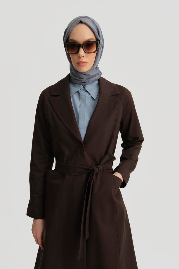 Armine Sırt Detaylı Pamuk Trençkot 25Y7801 Acı Kahve