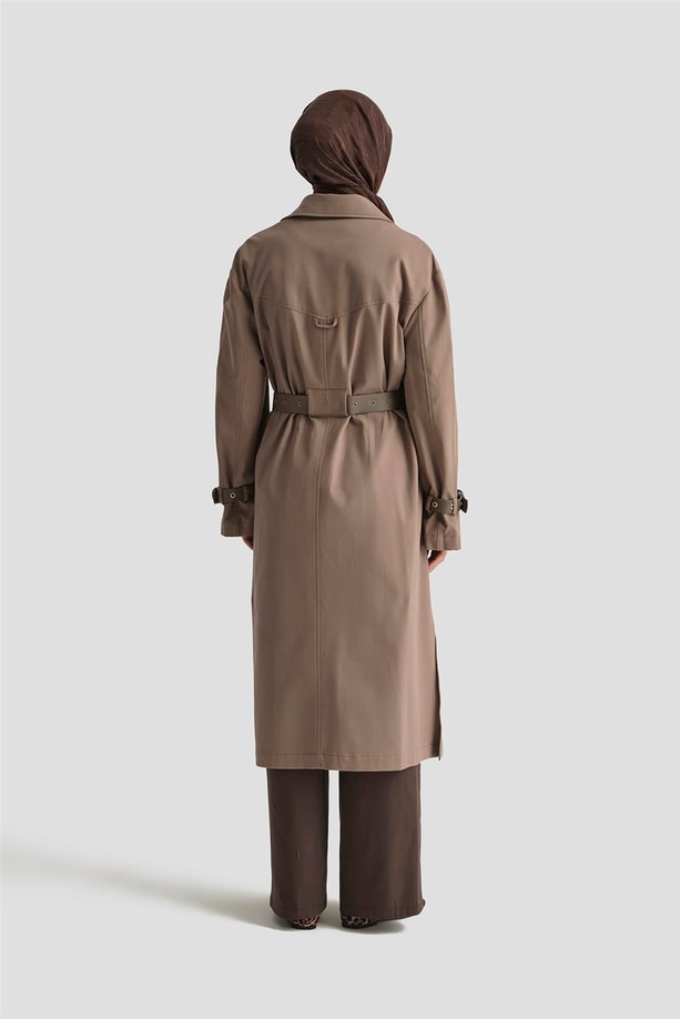 Armine Kemerli Trençkot 25Y7803 Koyu Vizon