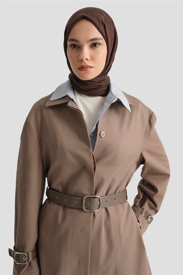 Armine Kemerli Trençkot 25Y7803 Koyu Vizon