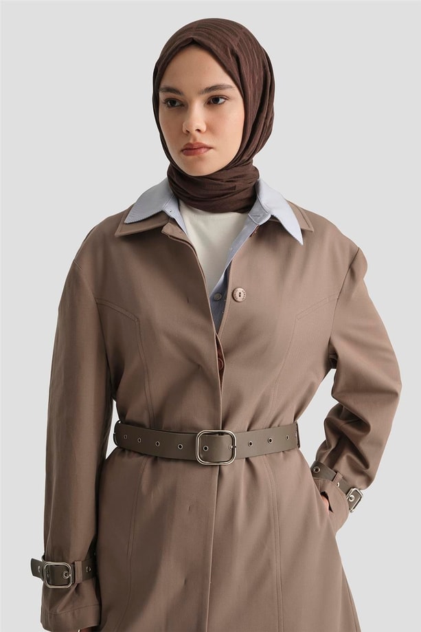 Armine Kemerli Trençkot 25Y7803 Koyu Vizon