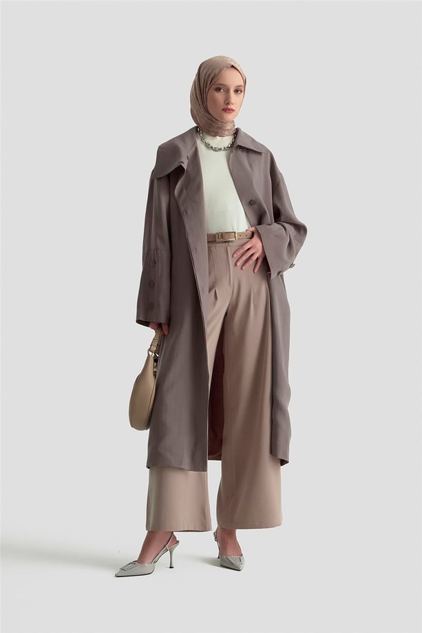 Armine Yakası Dökümlü Kap 25K7914 Kakao