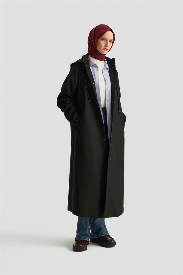 Armine Kapüşonlu Manto 25K8111 Siyah