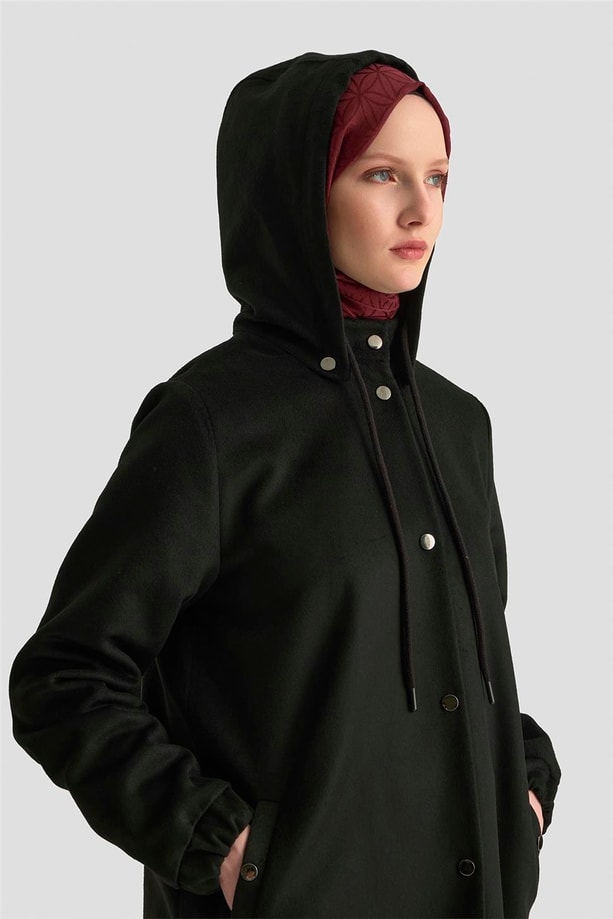 Armine Kapüşonlu Manto 25K8111 Siyah