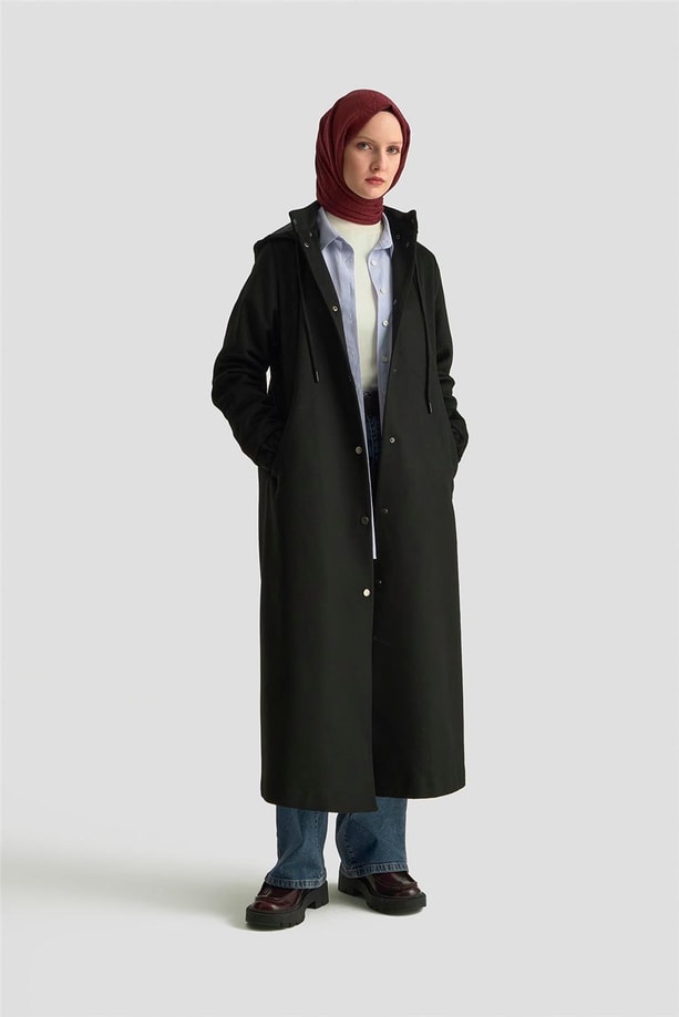 Armine Kapüşonlu Manto 25K8111 Siyah