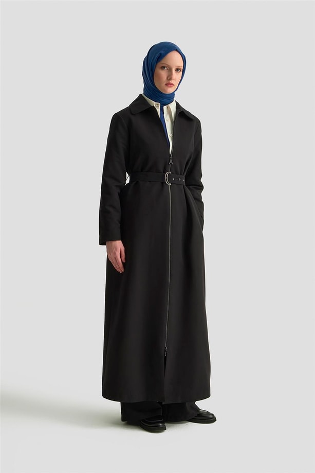 Armine Trok Kemerli Pardesü 25K8512 Siyah