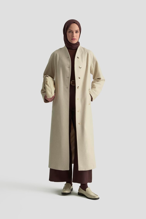 Armine Kaşe Manto 25K8603 Ekru