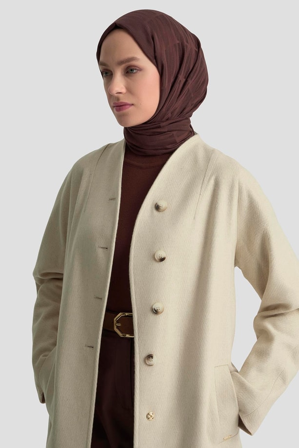 Armine Kaşe Manto 25K8603 Ekru