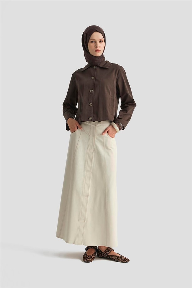 Armine Kısa Blazer Ceket 25KD9002 Kahverengi