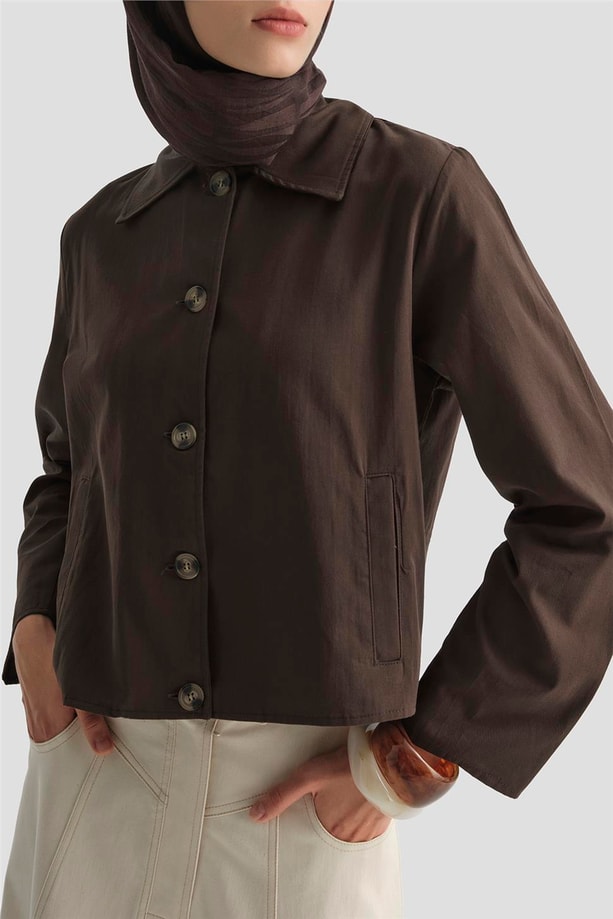 Armine Kısa Blazer Ceket 25KD9002 Kahverengi