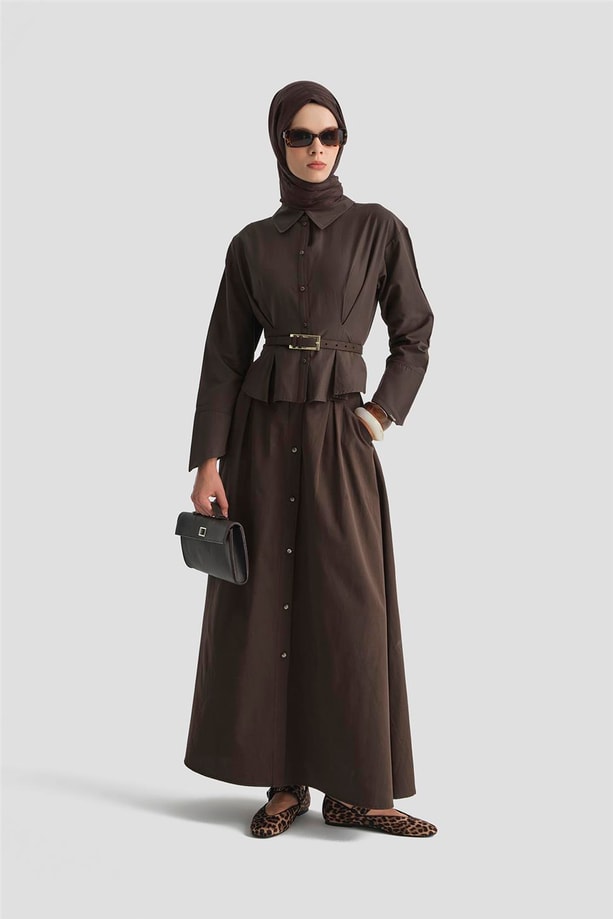 Armine Düğme Detaylı Etek 25KD9003 Kahverengi