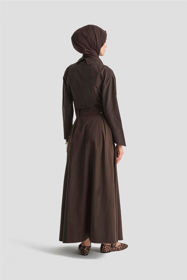 Armine Düğme Detaylı Etek 25KD9003 Kahverengi