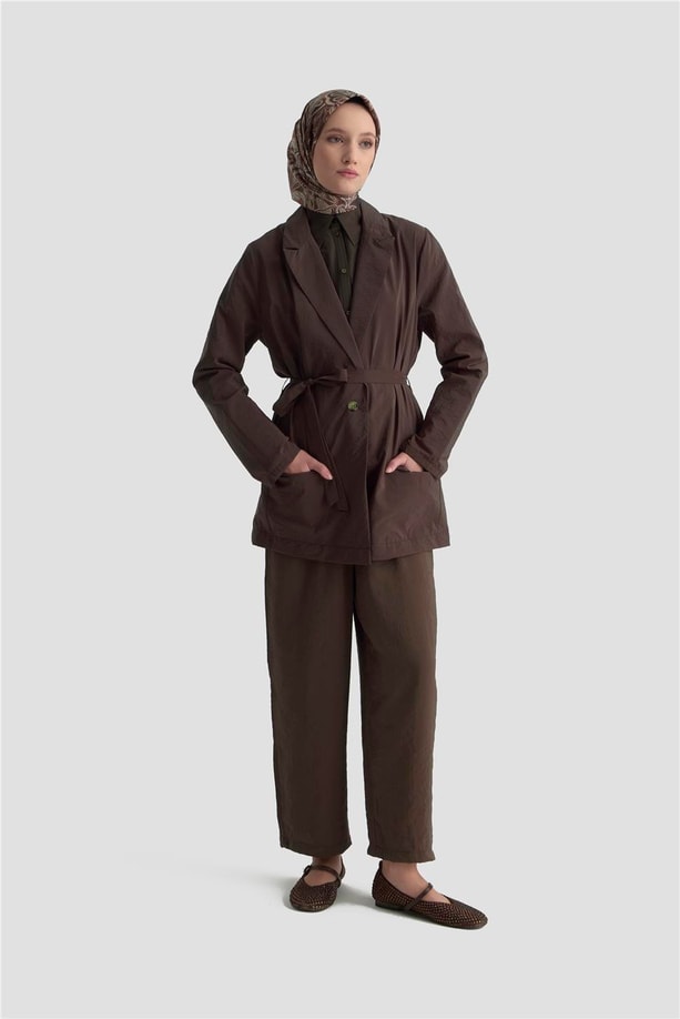 Armine Kırışık Efektli Blazer Ceket 25KD9004 Kahverengi