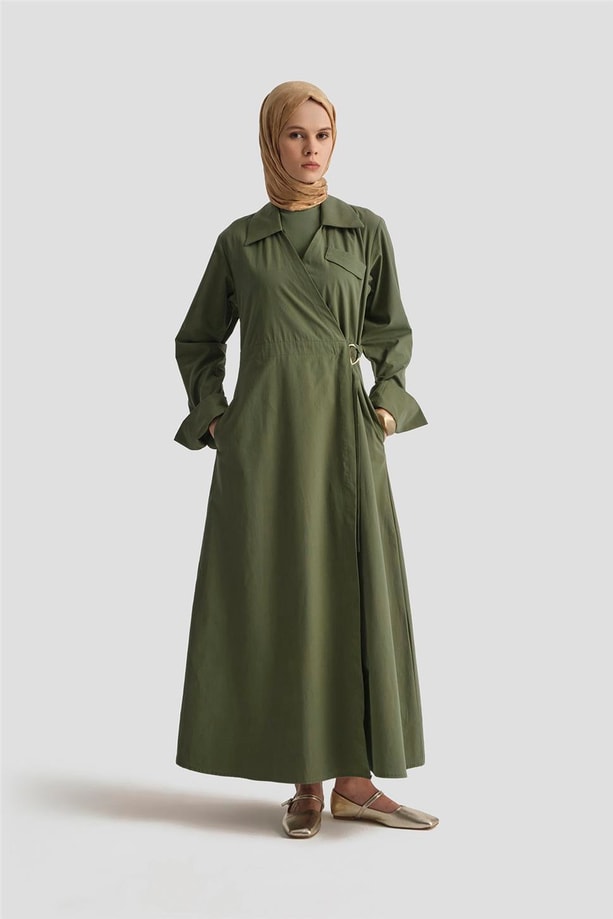 Armine Kemerli Anvelop Elbise 25KD9008 Haki