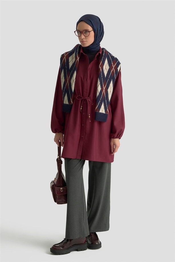 Armine Bağcıklı Safari Tunik 25KD9012 BORDO