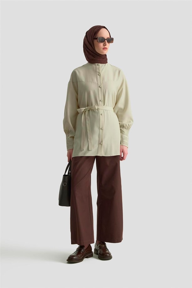 Armine Nervürlü Oversize Tunik 25KD9013 Bej