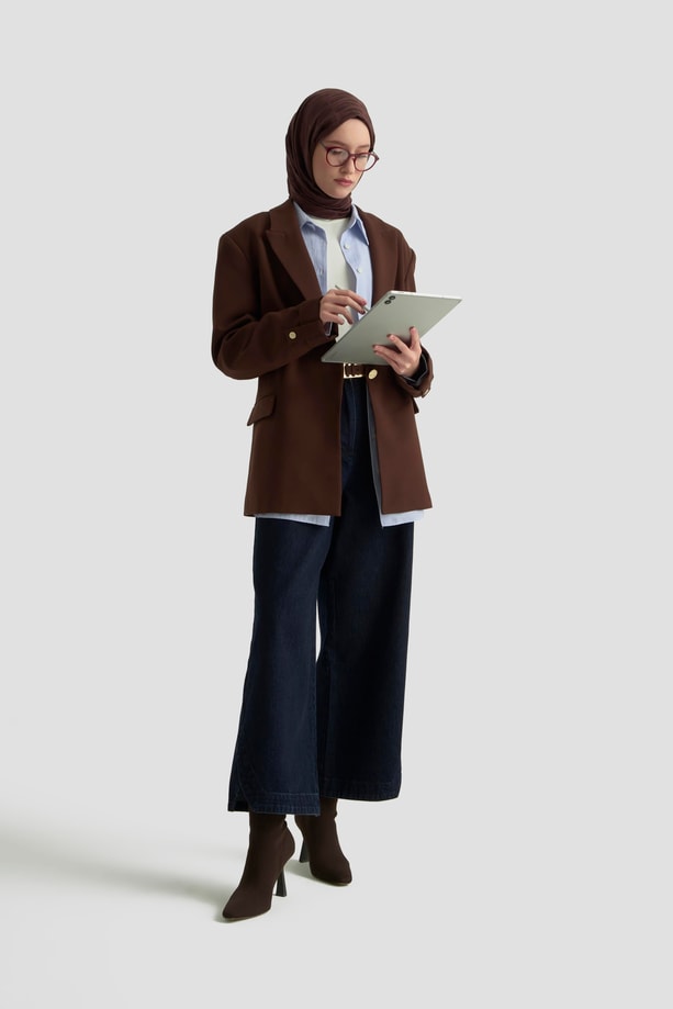 Armine Basic Blazer Ceket 25KD9016 Kahverengi