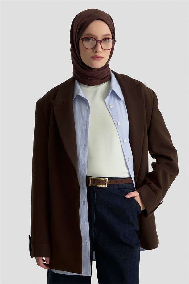 Armine Basic Blazer Ceket 25KD9016 Kahverengi