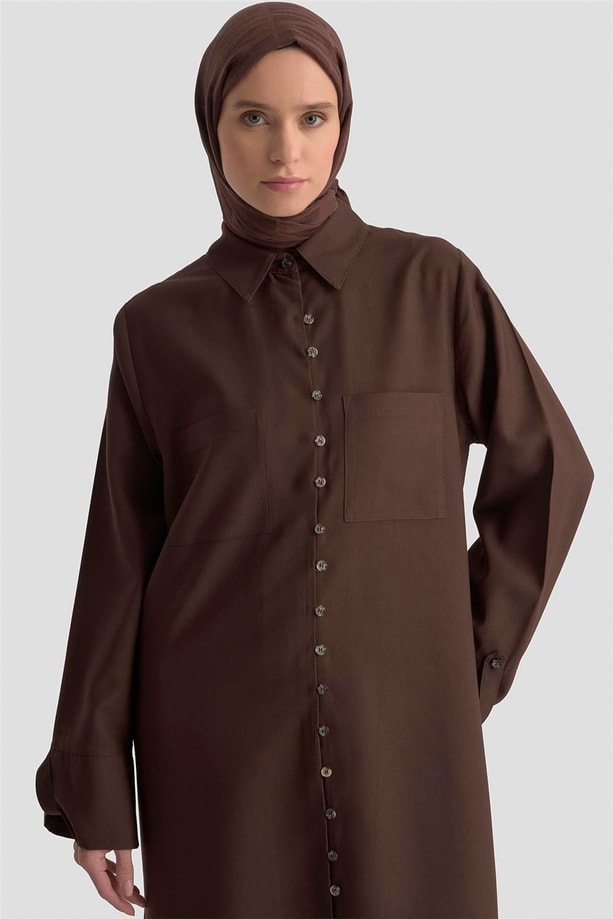 Armine Yırtmaçlı Tunik Elbise KAHVERENGİ