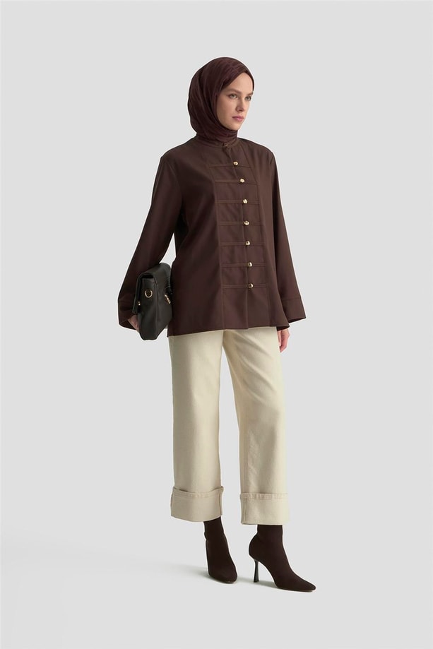 Armine Hakim Yaka Gömlek 25KD9019  Acı Kahve
