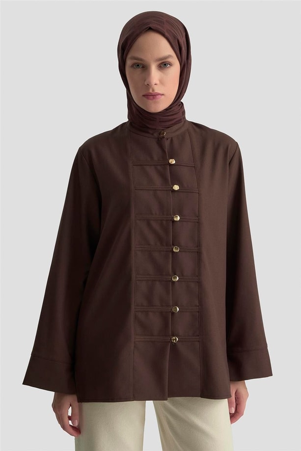 Armine Hakim Yaka Gömlek 25KD9019  Acı Kahve