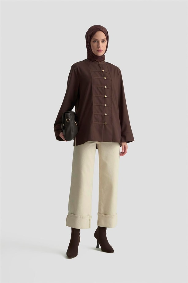 Armine Hakim Yaka Gömlek 25KD9019  Acı Kahve