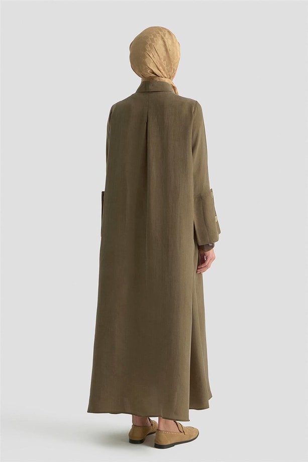 Armine Büyük Manşetli Cupra Elbise 25K9851 yağ yeşili