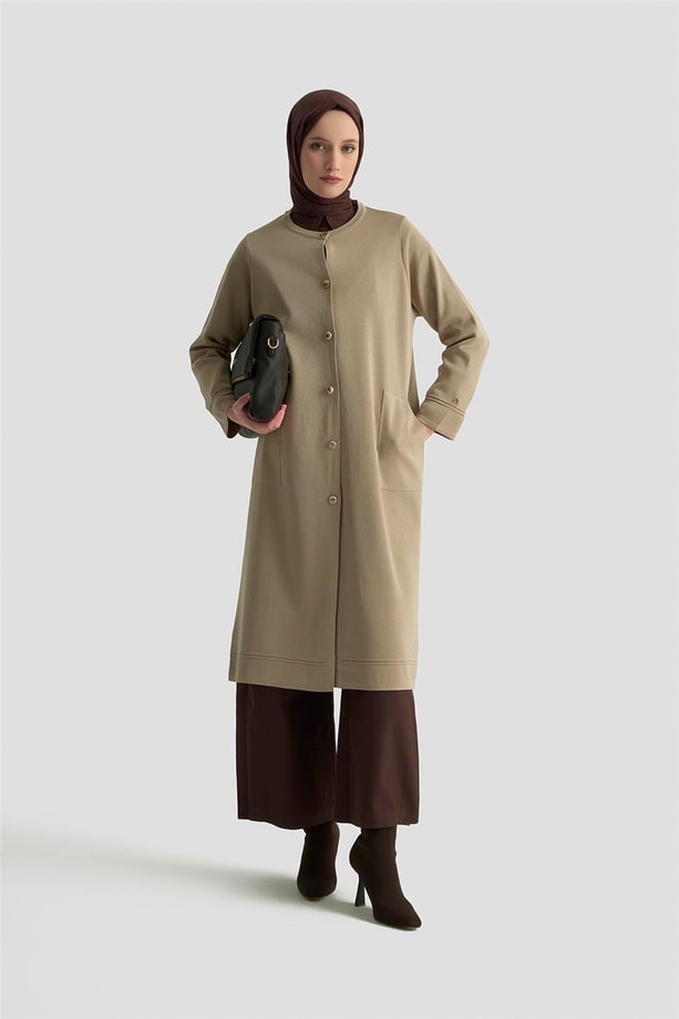 Armine Trend Düğmeli Triko Kap 25KTD4122 Bej