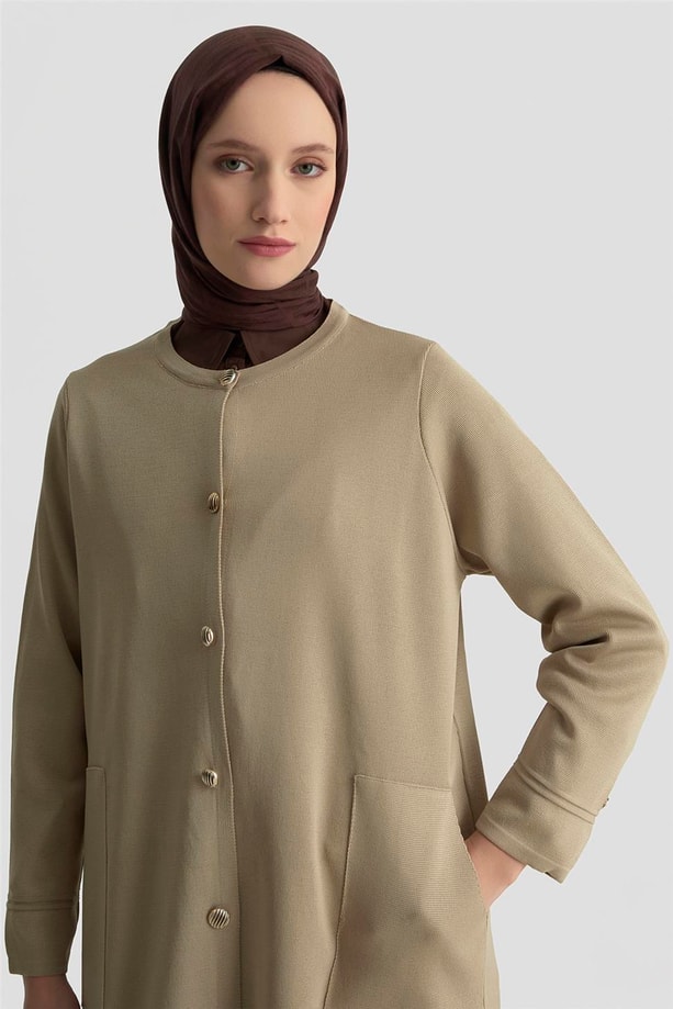 Armine Trend Düğmeli Triko Kap 25KTD4122 Bej