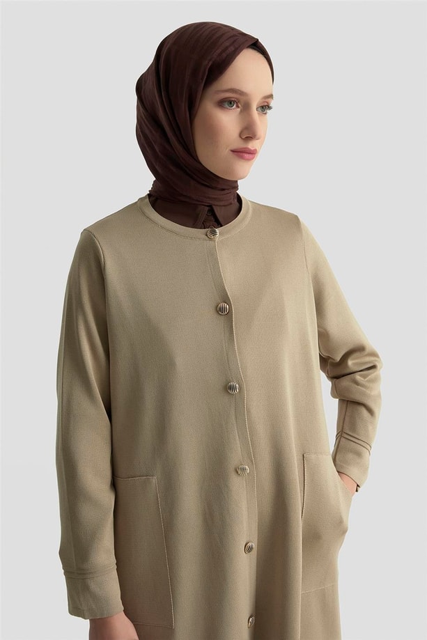 Armine Trend Düğmeli Triko Kap 25KTD4122 Bej