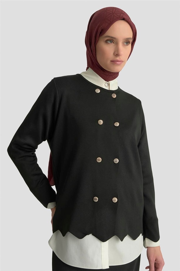 Armine Düğme Detaylı Triko Takım 25KTD6118 Siyah