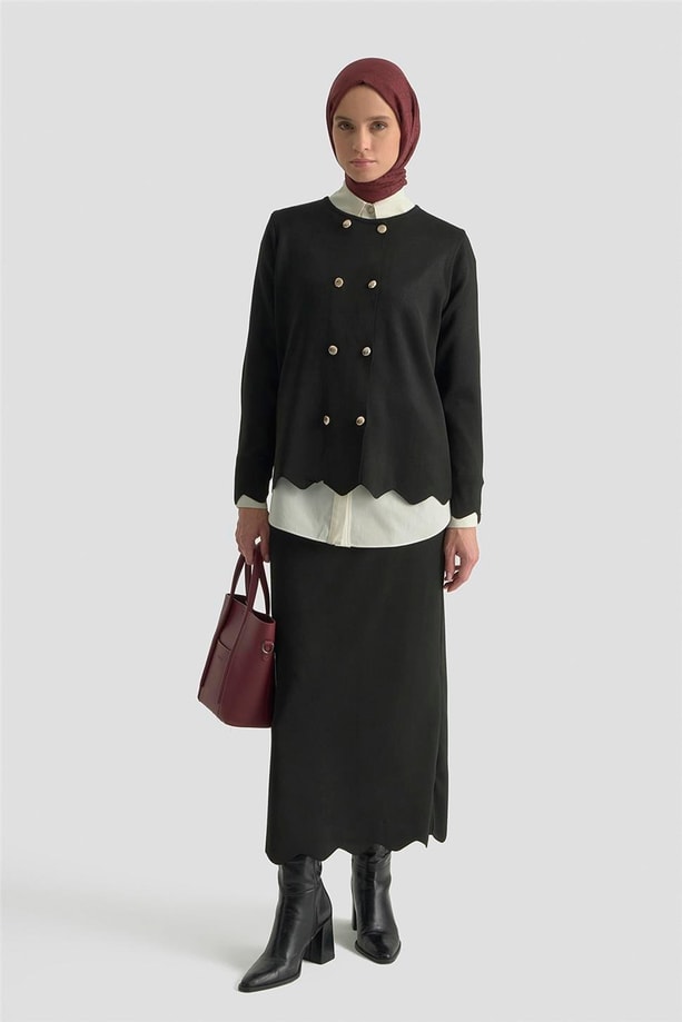 Armine Düğme Detaylı Triko Takım 25KTD6118 Siyah