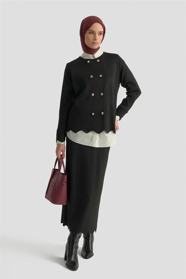Armine Düğme Detaylı Triko Takım 25KTD6118 Siyah