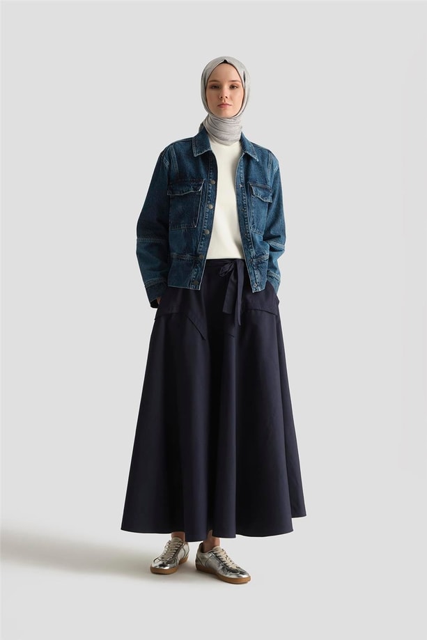 Armine Bağlamalı Kloş Etek 25Y1813 Lacivert