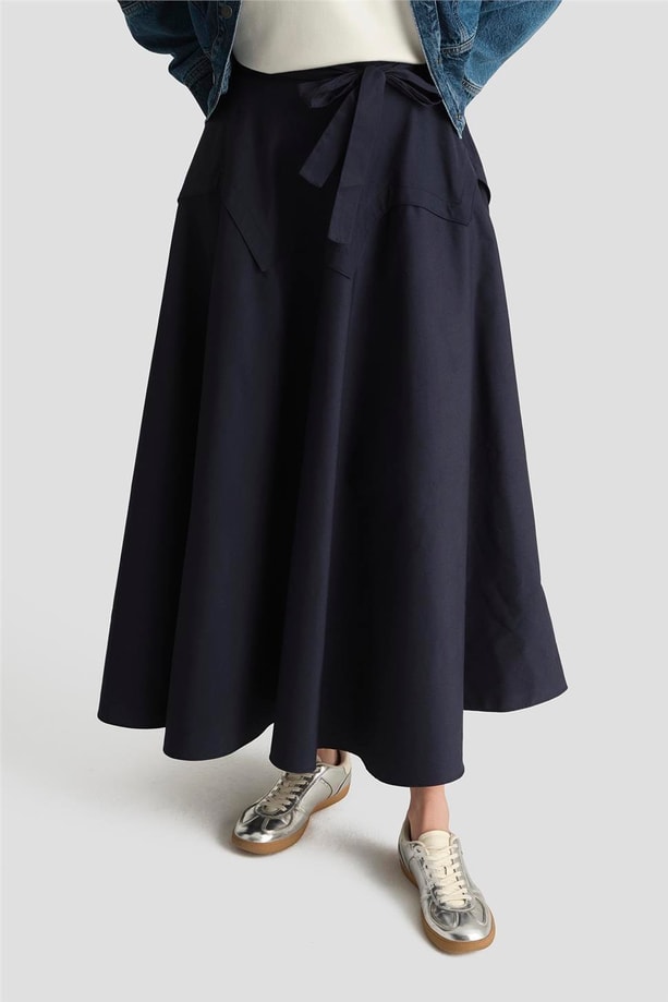 Armine Bağlamalı Kloş Etek 25Y1813 Lacivert