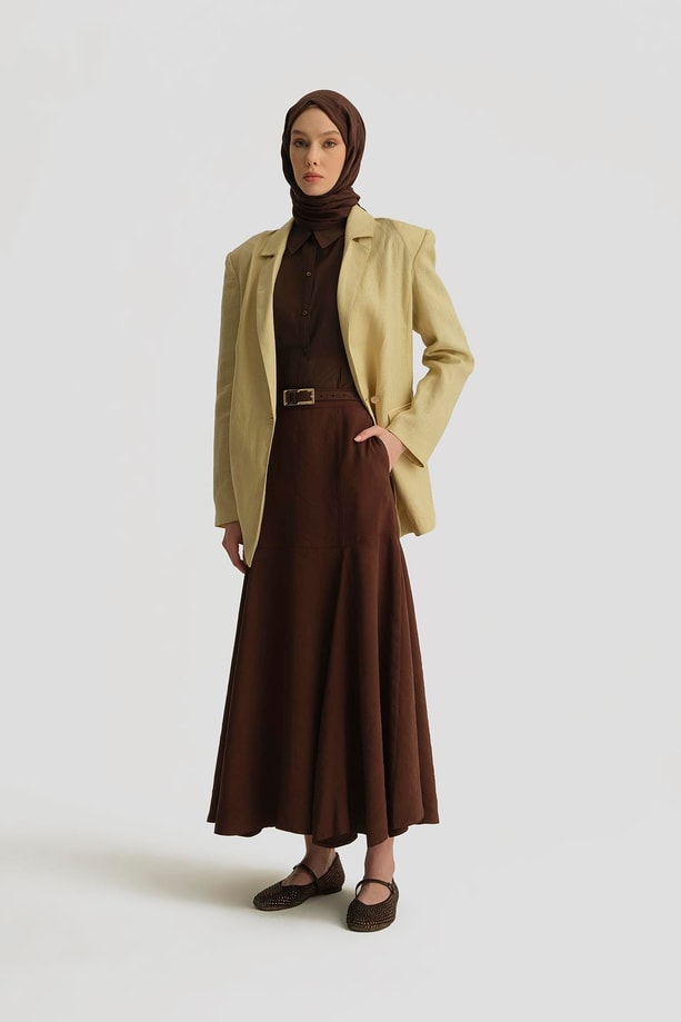 Armine Kuplu Kloş Etek 25Y1814 Açık Kahve