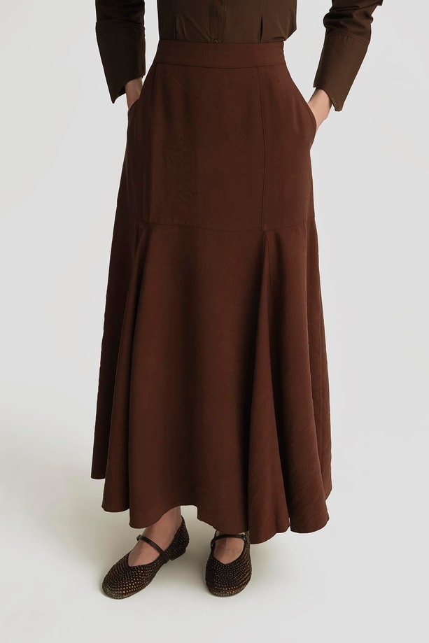 Armine Kuplu Kloş Etek 25Y1814 Açık Kahve