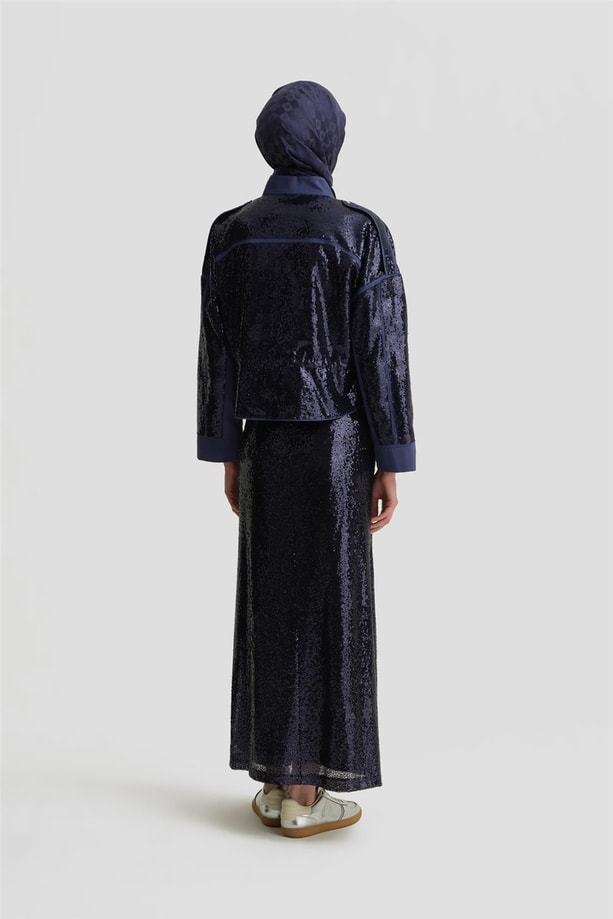 Armine Gizli Cepli Payetli Etek 25Y1832 Morcivert