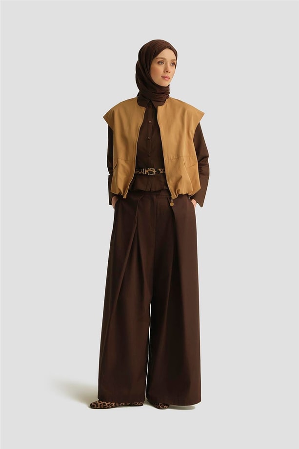 Armine Pileli Pantolon Etek 25Y2801 Acı Kahve