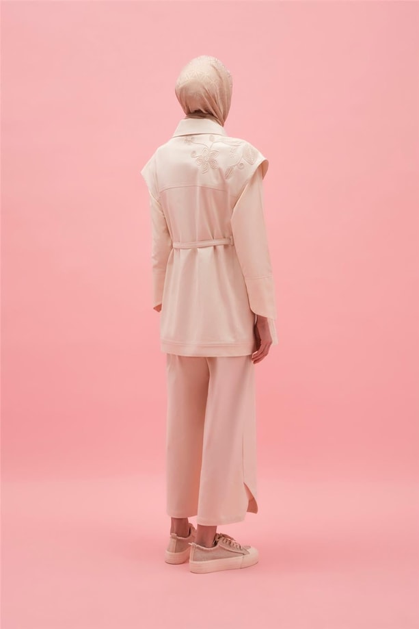 Armine Üçgen Kuşaklı Gabardin Pantolon 25Y2807 Naturel