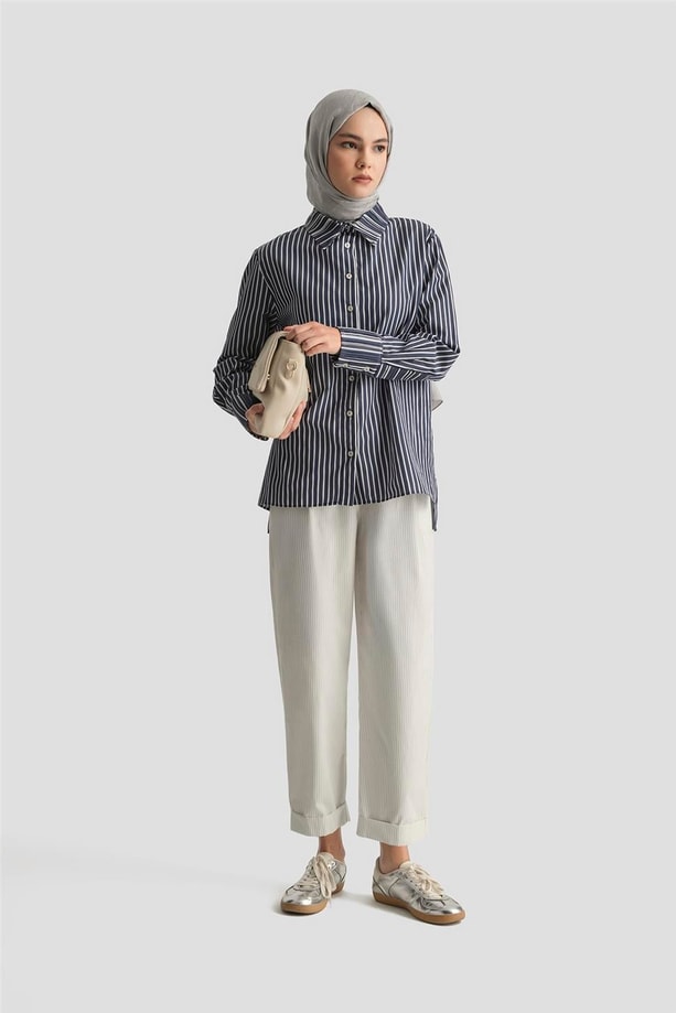 Armine Beli Lastikli Pamuk Pantolon 25Y2808 Beyaz