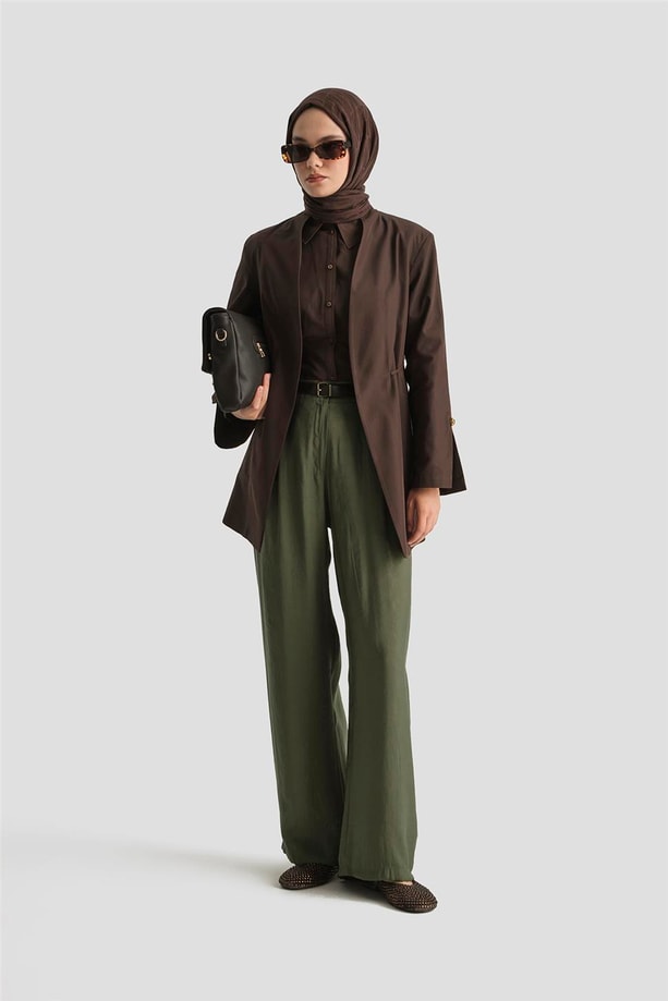 Armine Kemerli Palazzo Tencel Pantolon 25Y2810 Haki