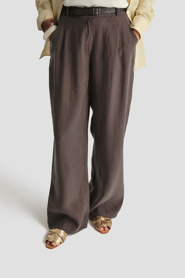 Armine Kemerli Palazzo Tencel Pantolon 25Y2810 Kakao