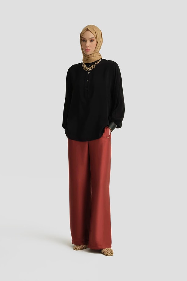 Armine Kup Detaylı Saten Pantolon 25Y2815 Koyu Kırmızı