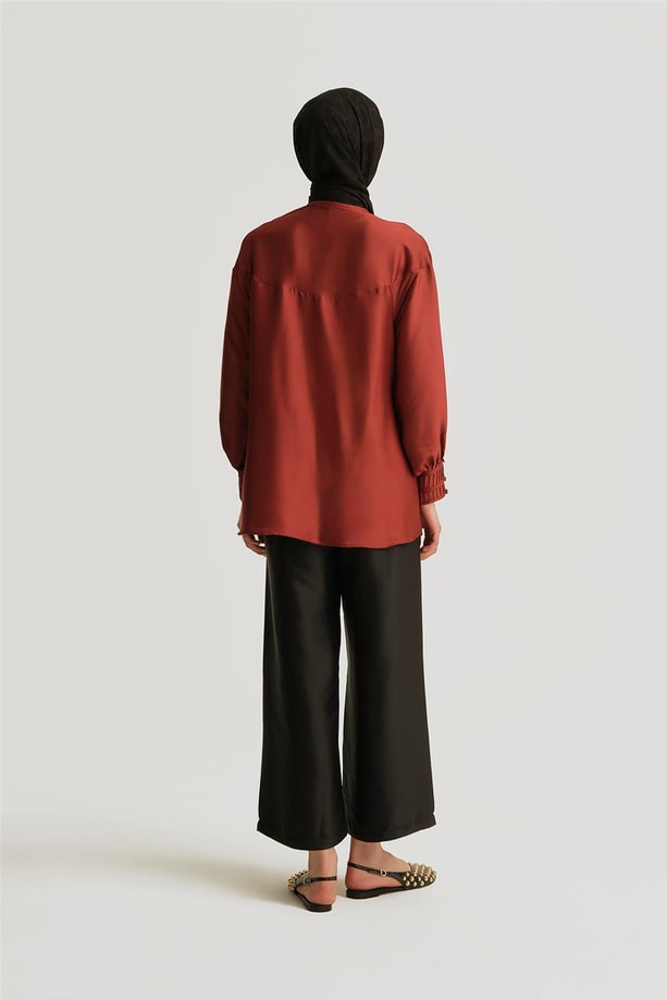 Armine Kup Detaylı Saten Pantolon 25Y2815 Siyah