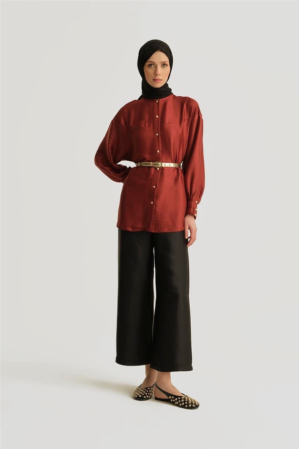 Armine Kup Detaylı Saten Pantolon 25Y2815 Siyah